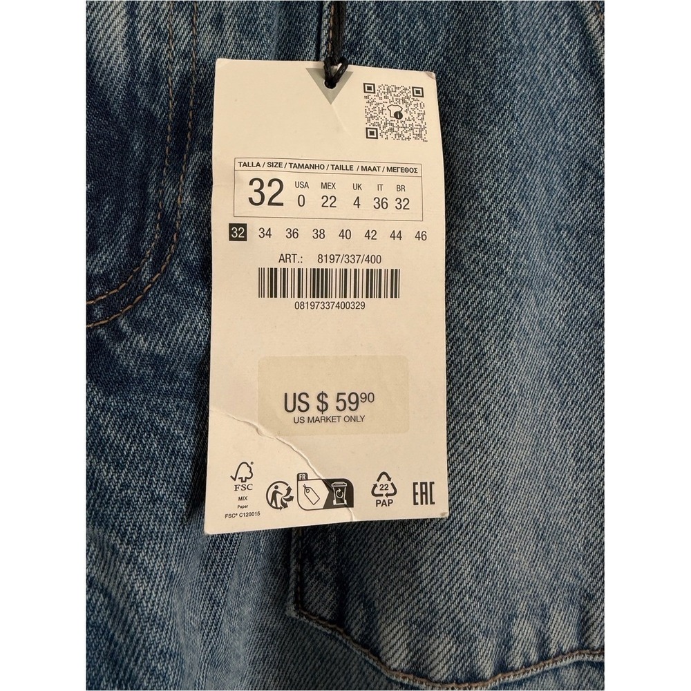 Zara Mid Rise Cargo Jeans Womens 0 Blue Wide Leg Utility Strap 8197/337/400 NWT - Picture 4 of 6